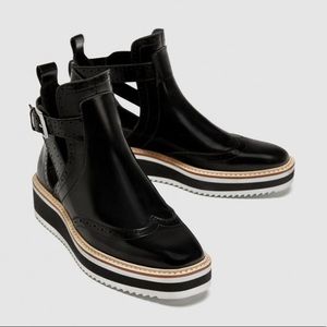 NWT ZARA Basic Black Platform Cutout Boots 7.5